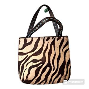 Fossil 1954 Vintage Small Tote Bag Zebra Animal Print Design Leather Cowhide